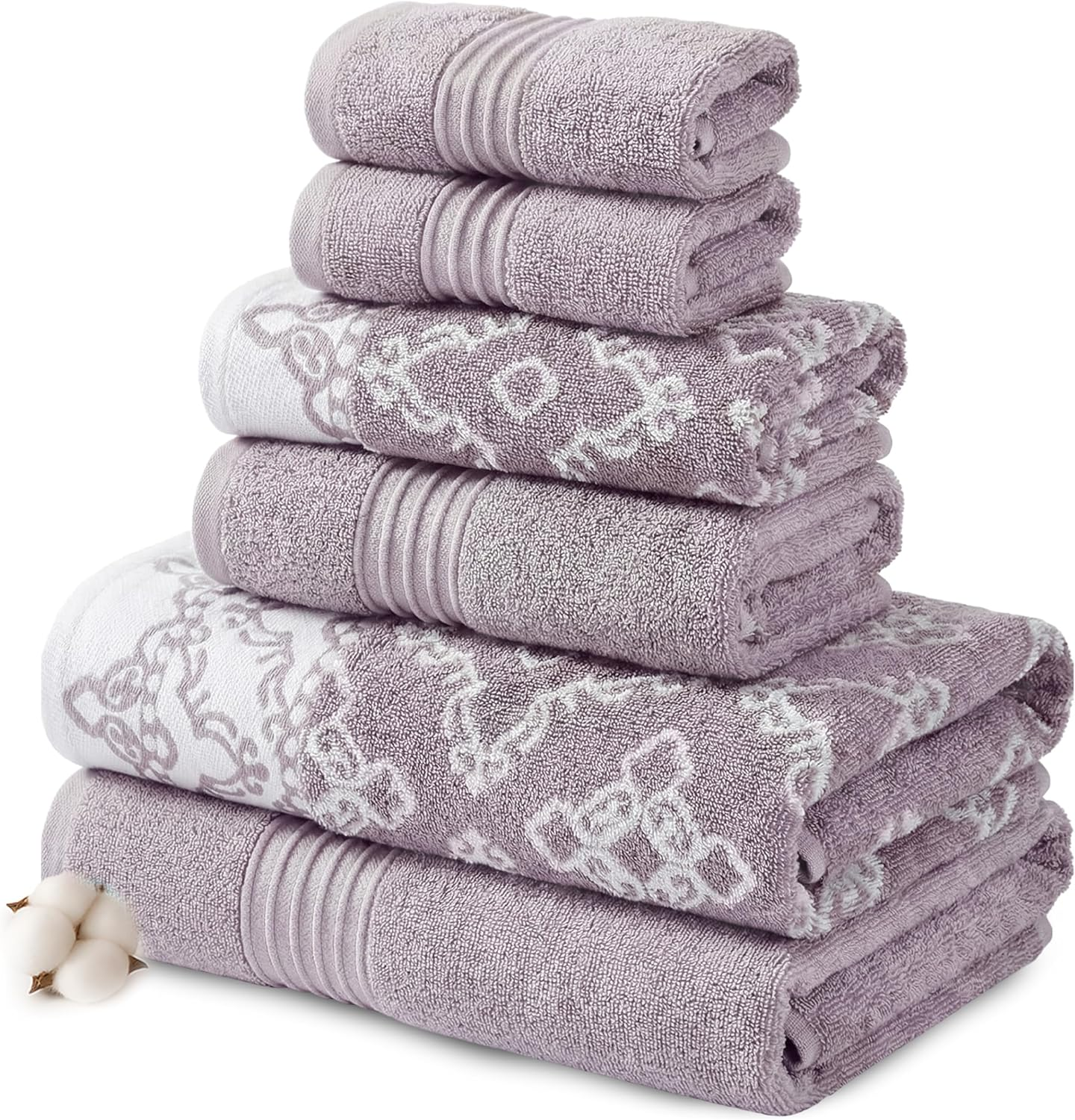 Modern Threads 6 Piece Set, 2 Bath Towels, 2 Hand Towels, 2 Washcloths Yarn Dyed Jacquard/Solid Towel Set Charlize Stone