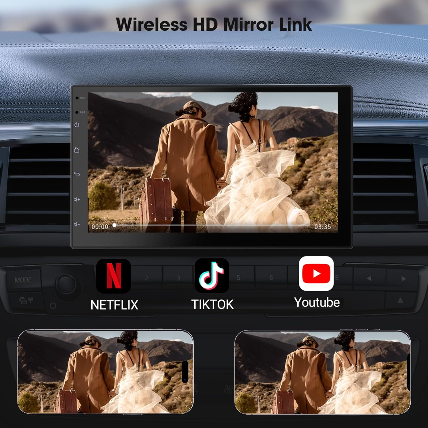 Wireless Carplay Screen for Car & Android Auto Head Unit - Touchscreen 7 Inch Double Din Car Stereo with Backup Camera for All Cars (2+32GB NO Camera) image number 1