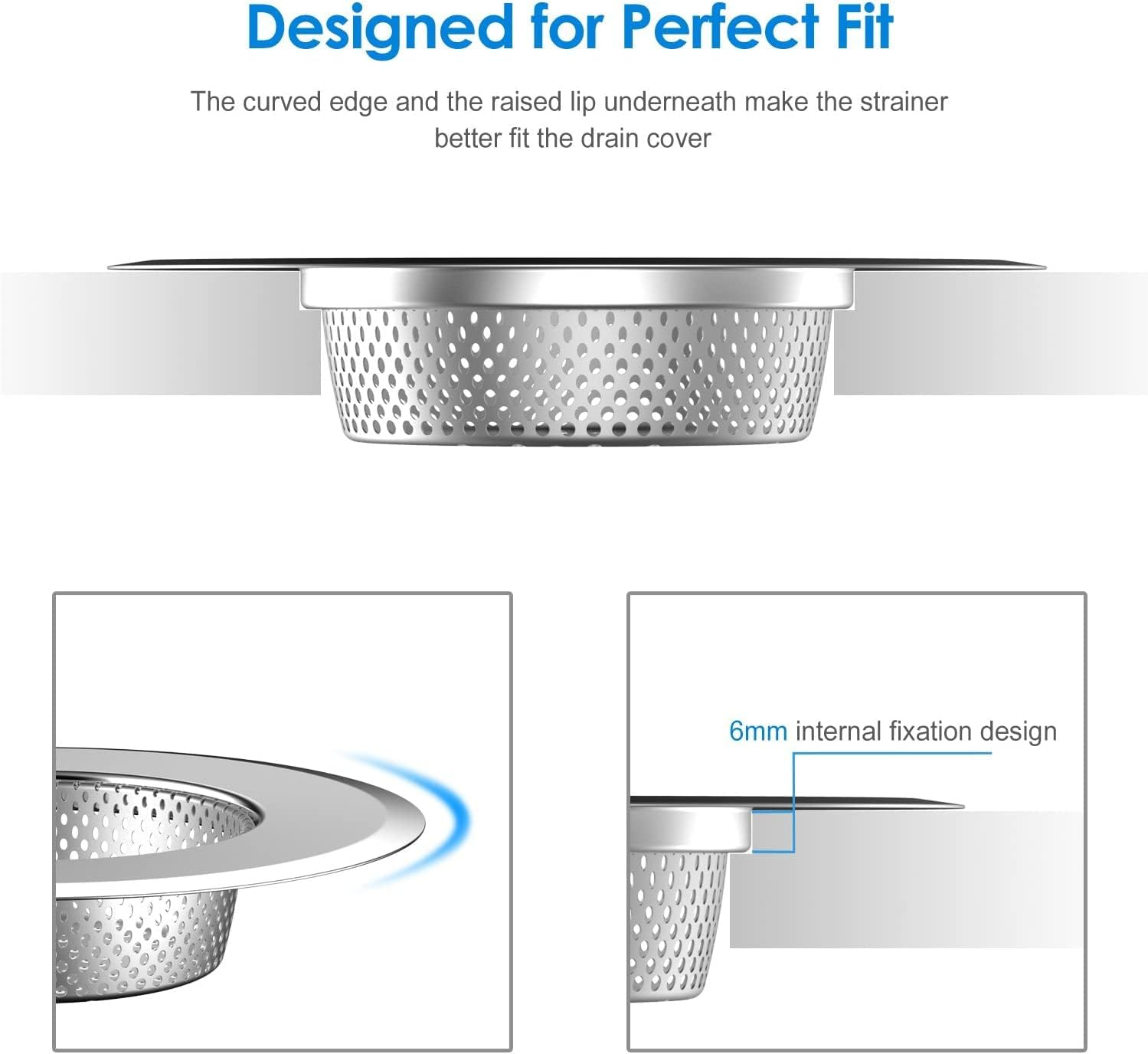 Helect 3-Pack Kitchen Sink Strainer Stainless Steel Drain Filter Strainer with Large Wide Rim 4.5" for Kitchen Sinks