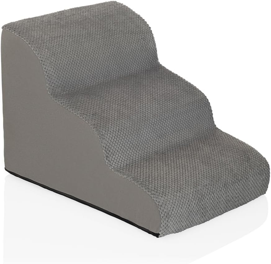 PAWY Step 3 Pet Stairs with Washable Cover, Non-Slip Dog Ramp, Grey image number 1