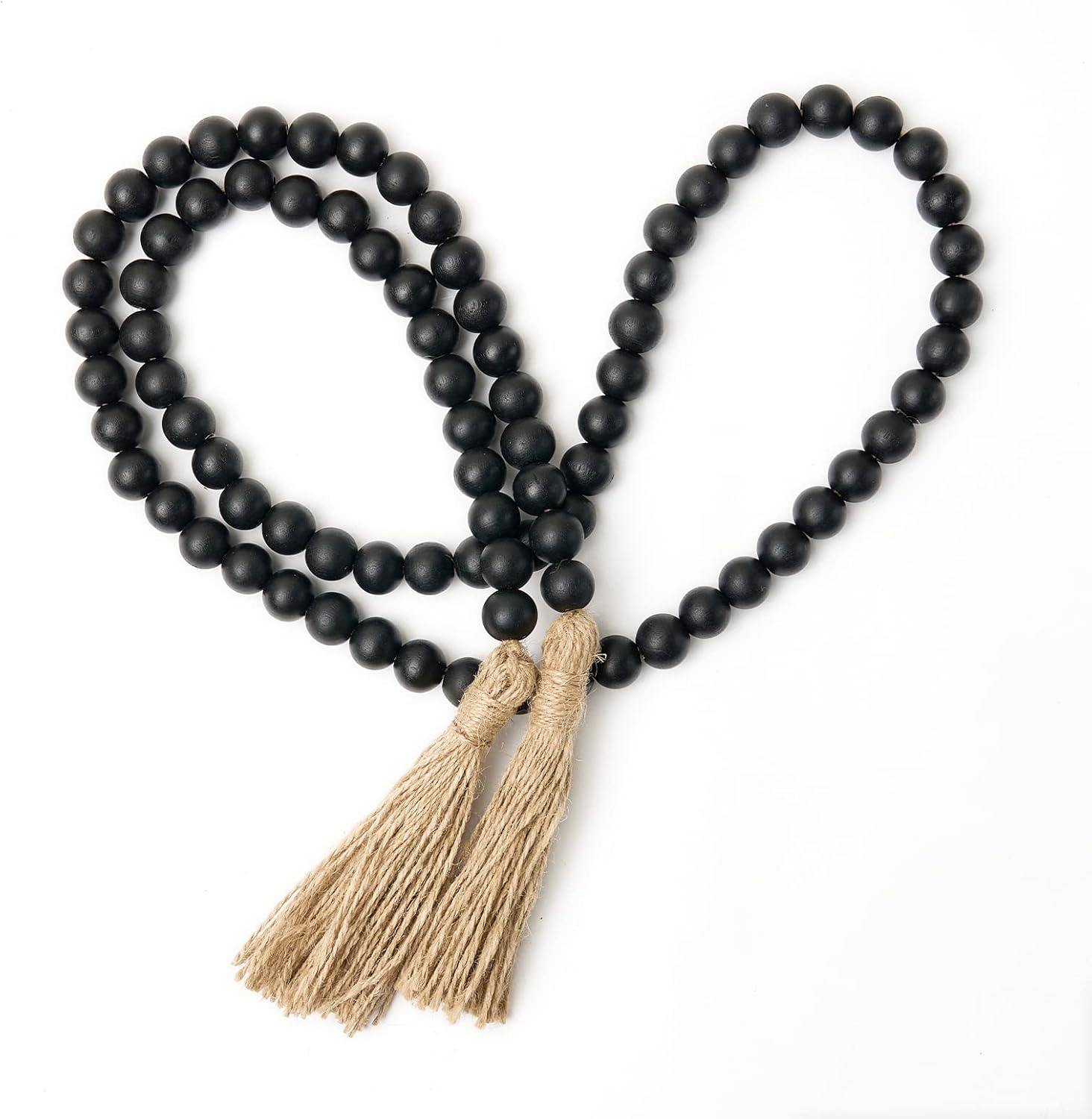 OMISHE 59In Wood Bead Garland with Tassels, Decorative Farmhouse Wall Hanging for Home Festival Decor, Dark Brown