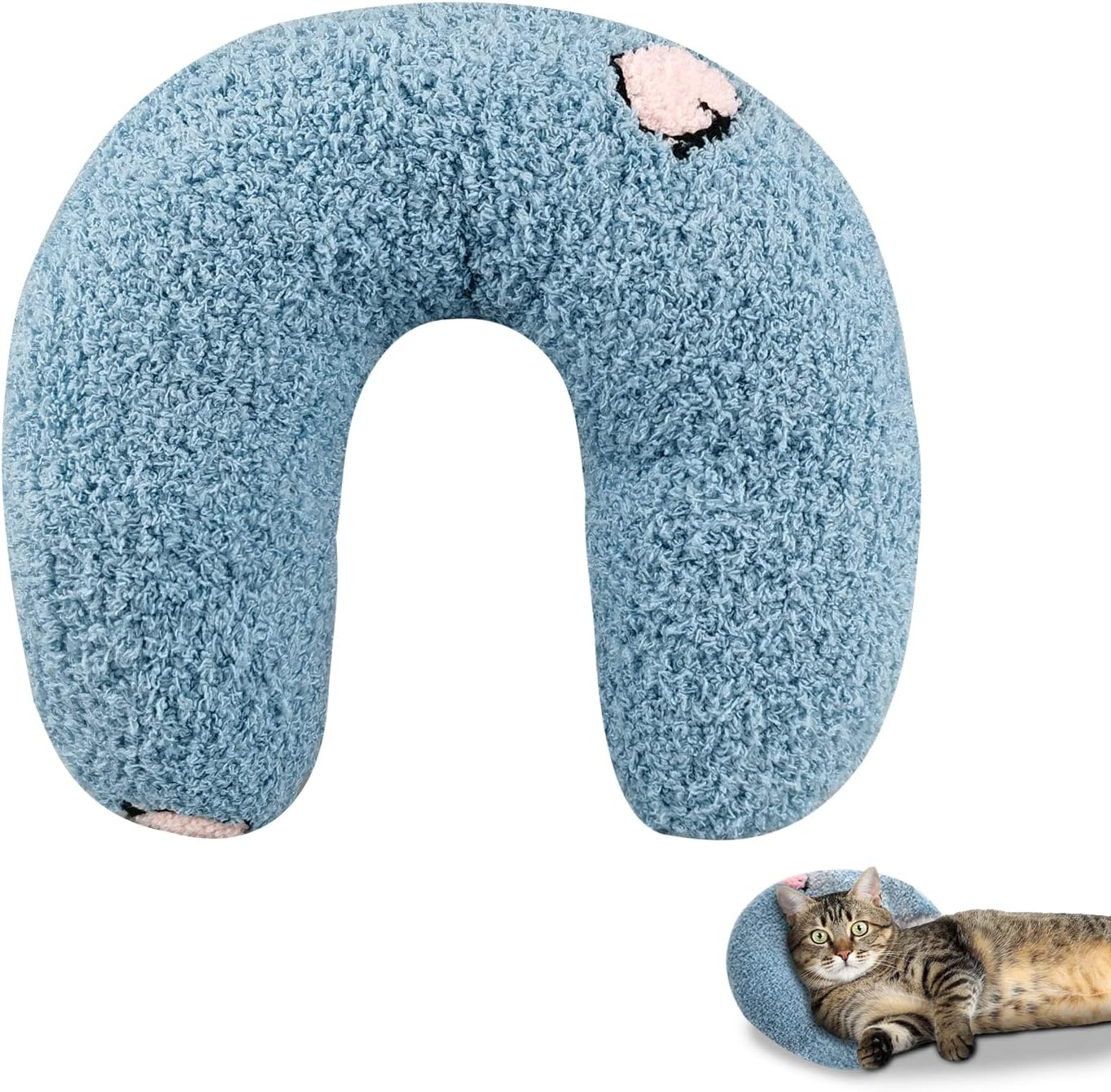 Andiker Pillows for Cat, U Shape Soft Fluffy Cat Pillow for Cat to Lay on Cat Bed Pillow Ultra Soft Pet Pillows for Cat Fluffy Cat Pillows for Indoor Cats and Puppies to Improve Sleep Quality(Blue)