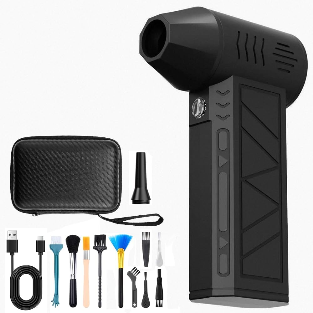 AUTOWT Electric Air Duster, 130000RPM Portable Rechargeable Cordless Air Blower with LED Light and 2 Nozzles, 4-Speed Adjustable, for Computers Car Keyboard Electronics Cleaning image number 1