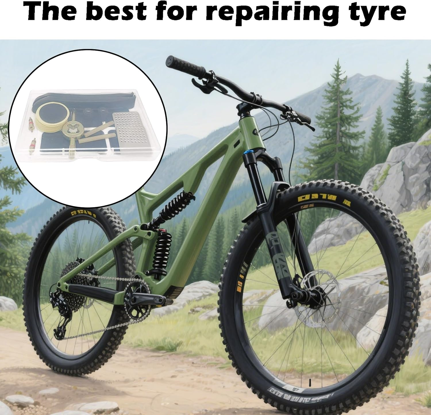 Hrenvaxil Puncture Repair Kit, Tyre Repair Kit for Road and Mountain Bikes Inner Tyre, Self - Adhesive Bike Puncture Repair Patches with Metal Rasp and Box