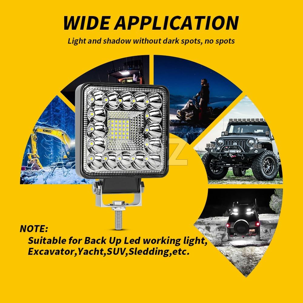 RUNEWAX LED Work Light 12V 48W 6000K White Spotlight Waterproof for Truck Tractor Golf Cart Boat Marine RV Motorcycle Car SUV Van,Pack of 2 image number 2