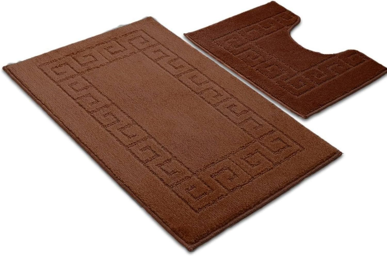 Ambience Products Greek Key Pattern Bath Mats 2 Piece Sets Non Slip Bathroom Mat, Soft Washable Rug Quick Dry Water Absorbent Bathroom Shower Mat & Pedestal Set (White) - Charcoal image number 3