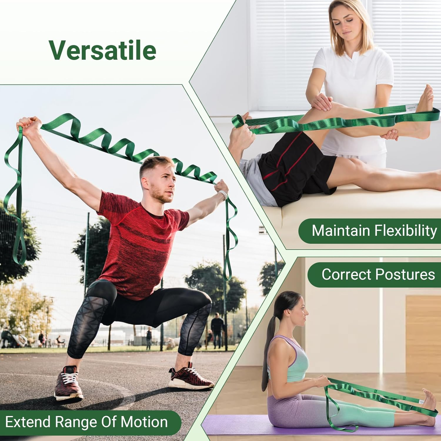 Kiemeu Yoga Straps for Stretching Strap with Loops, Non-Elastic Stretch Bands for Physiotherapy and Flexibility, 244Cm Long