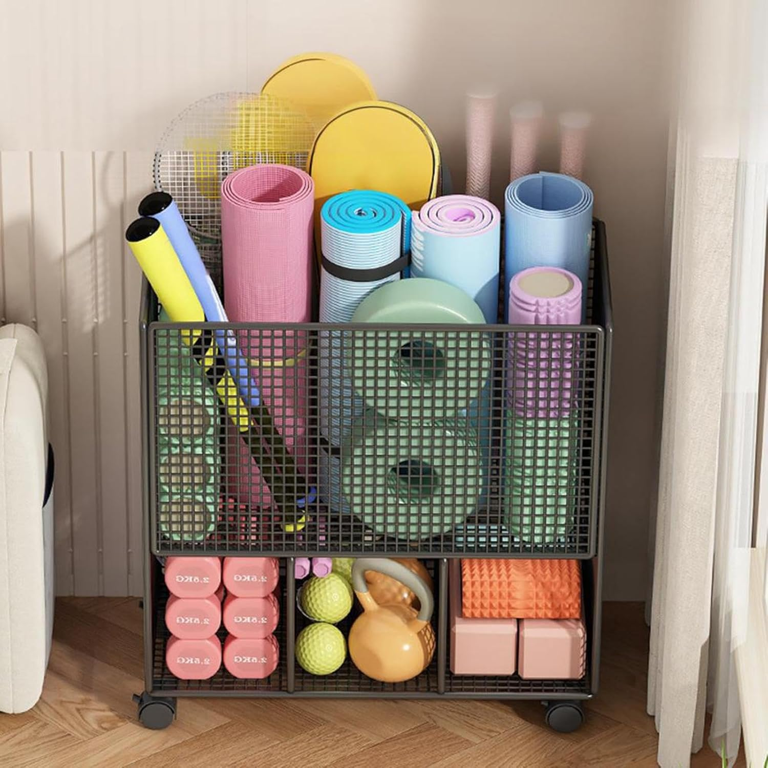 Rockible Yoga Mat Storage Rack, Workout Equipment Storage Organizer, Kettlebells Metal Yoga Mat Organizer Holder, Black image number 6