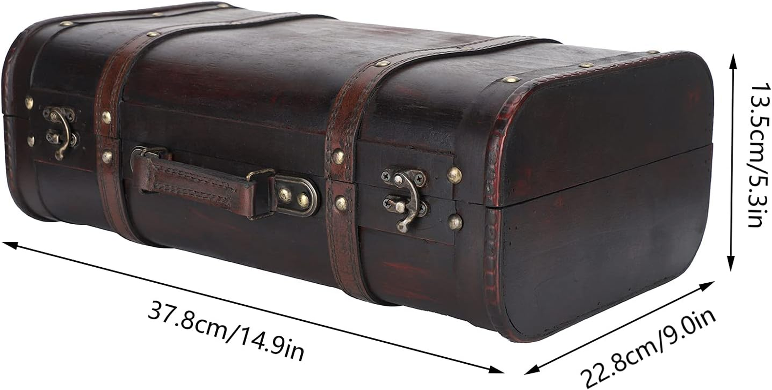 Plplaaoo Retro Suitcase,Vintage Suitcase,Vintage Wooden Suitcase - Retro Antique Style Double-Layer Photography Props Craft Decoration Box Ornament image number 4