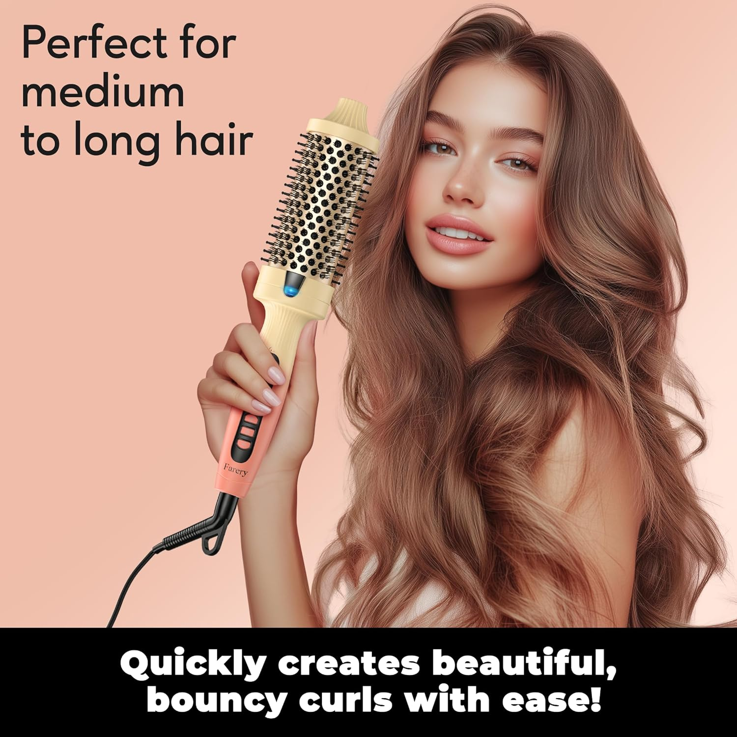 Farery 1.77-Inch Thermal Brush - Ceramic Ionic Heated round Brush for 90'S Full-Bodied Style, Volumizing, Smooth Hair & Natural Curls, Dual MCH Heating, Digital Display, 9 Temperature, Dual Voltage image number 2