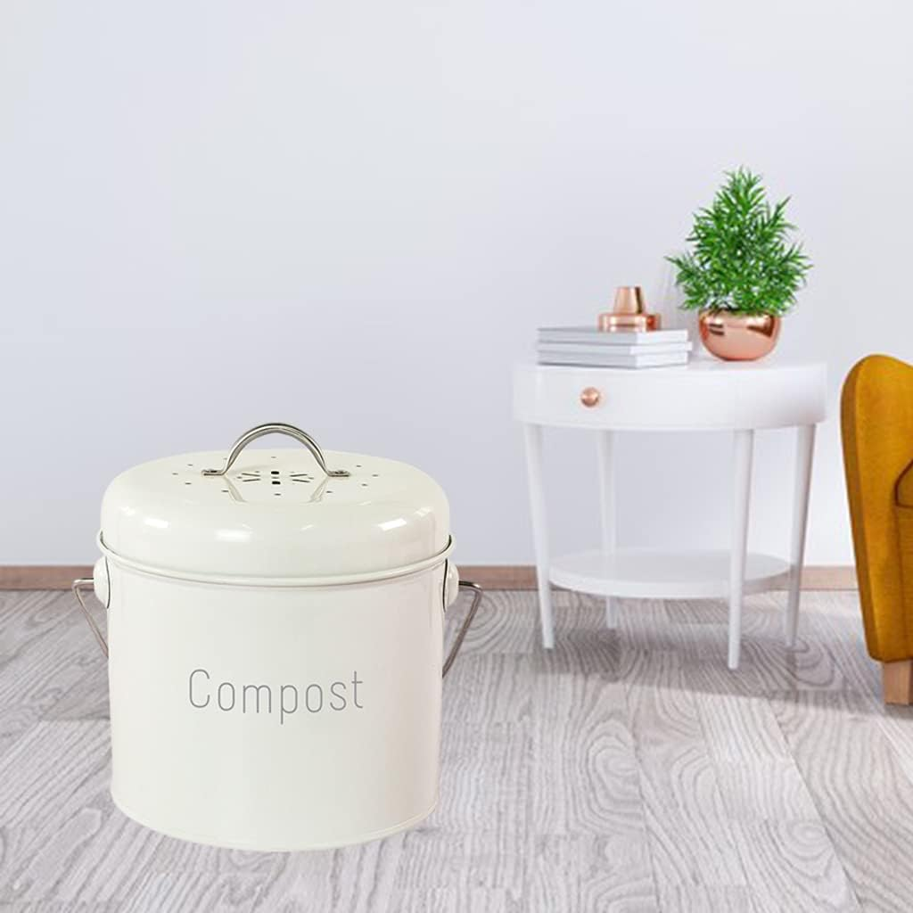 XIMING Garden Compost Bin Countertop Compost Caddy Bin with Carrying Handle Easy Clean - Milky White, as Described image number 5