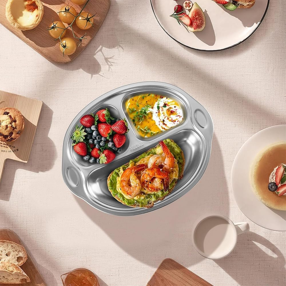 Stainless Steel Baby Suction Cup, Divided Dining Tray, Children'S Tableware Toddler Dining Tray, Baby Food Suction Cup Non-Slip Bowl, Suitable for Babies, Toddlers and Children image number 4