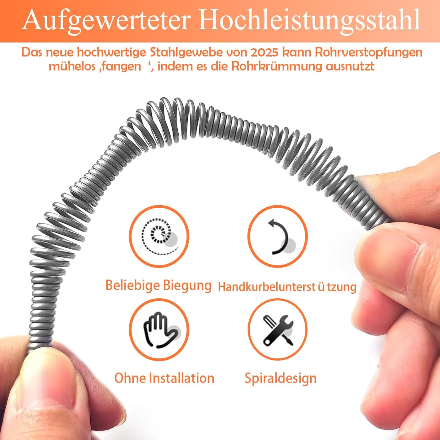 Pipe Cleaning Spiral 10 M Drain Snake Clog Remover Tool - Drain Cleaner Spiral for Sewerage, Kitchen, Bathroom, Shower, Toilet, Clogged Drains, Opener, Pipe Cleaner image number 1