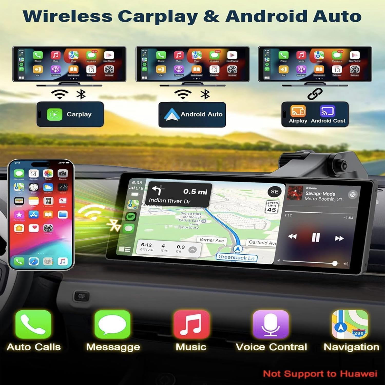 4K Carplay Screen for Car Apple Carplay Screen Tablet for Car with 350&deg; Rotatable Camera 10.26" Android Auto Brightness Wireless Carplay Navigation Dual Bluetooth Vioce Control Bracket (Black)