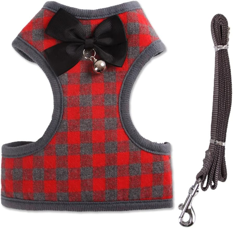 Small Dog Harness and Leash Set, Pet Cat Vest Harness with Bowknot Mesh Padded for Small Puppy Dogs Chihuahua Yorkies Pug image number 1