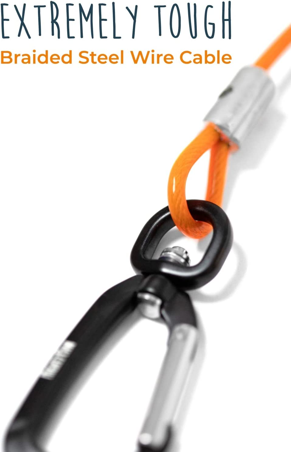 Mighty Paw Chew Proof Dog Leash - Six Foot Metal Cable Lead, Non Chewable Braided Cord with Padded Handle. Chew Resistant, Great for Large Dogs and Teething Puppies (Orange) - Green image number 4