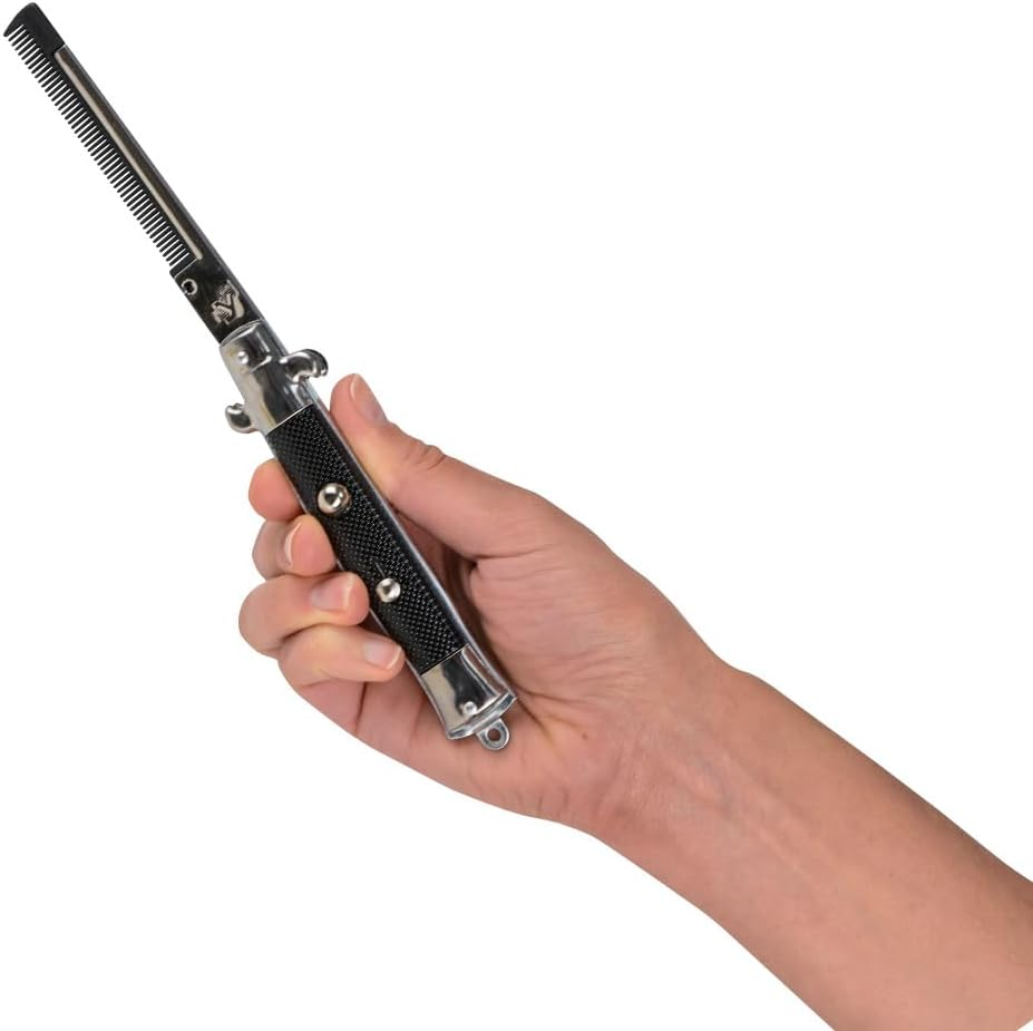 Rhode Island Novelty 9" Stainless Steel Switch-Blade Folding Pocket Comb (1-Unit)