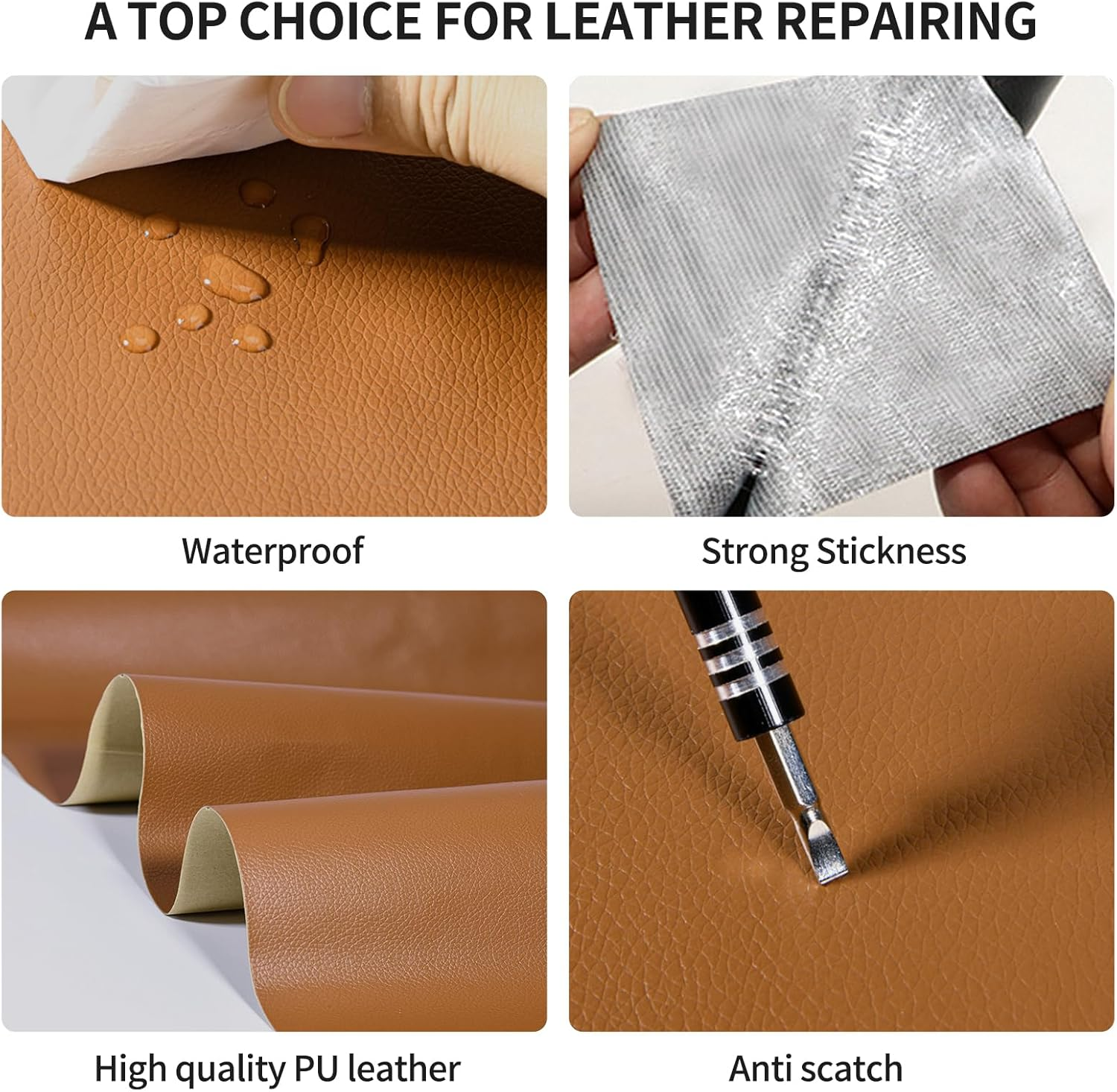 Leather Repair Patch, Self Adhesive Good Stickiness Waterproof Cuttable Couch Repair Tape, Reupholster Soft Flexible Leather Patches for Sofa (40 X 200Cm, Light Brown) image number 7