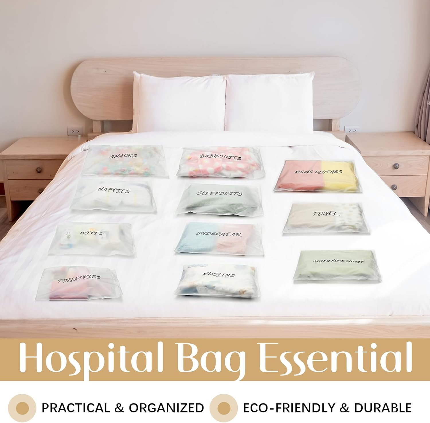 15 Pcs Hospital Bags for Labor and Delivery Resealable Birth Hospital Bag Essentials Frosted Clear Mommy Maternity Bag for Newborn Baby Shower Diaper Mom Gift Organizing