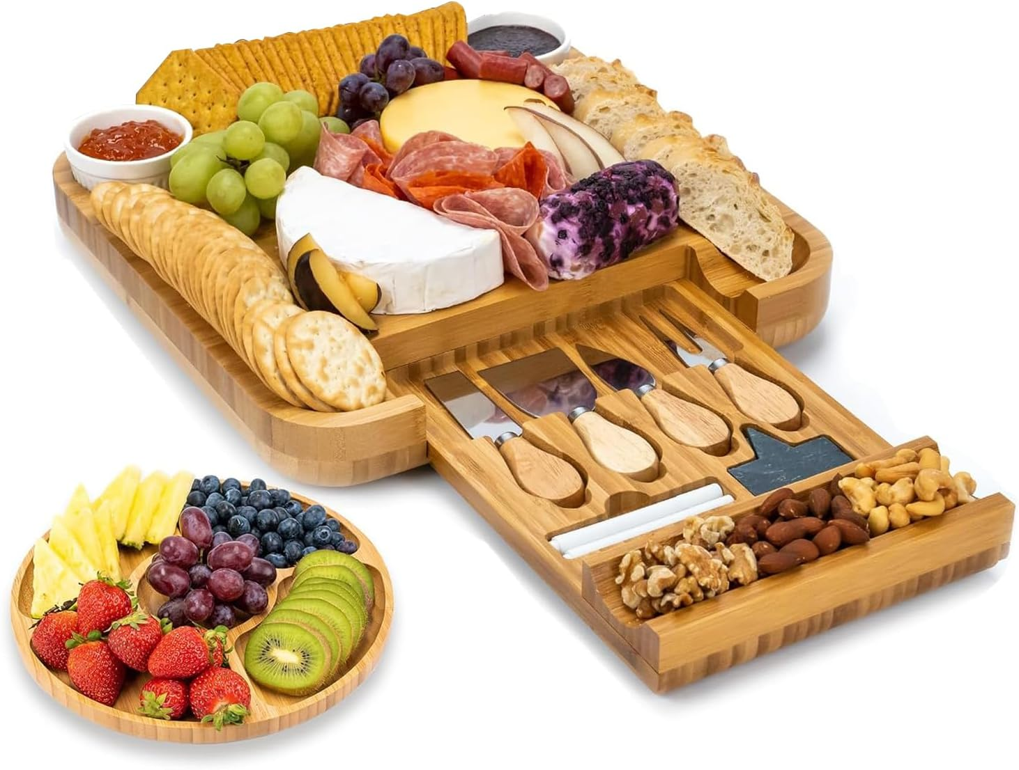 Cheese Board Gift Set: Charcuterie Board Set, Bamboo Cheese Board Set - Unique Mothers Day Gifts for Mom - House Warming Gifts New Home, Wedding Gifts for Couple, Bridal Shower Gift