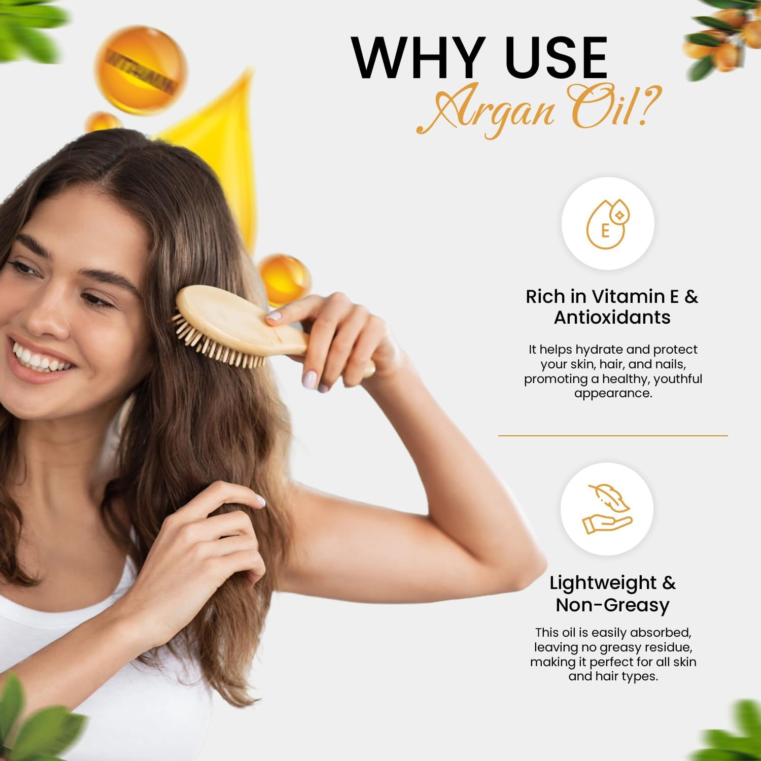 SANOOR Moroccan Argan Oil 60Ml &ndash; 100% Pure & Natural, FDA Approved, Cold-Pressed Oil for Hair Growth, Frizz Control, Skin Moisturizer, Face Glow, Beard & Nail Care &ndash; Vegan Beauty Oil for Men & Women image number 3