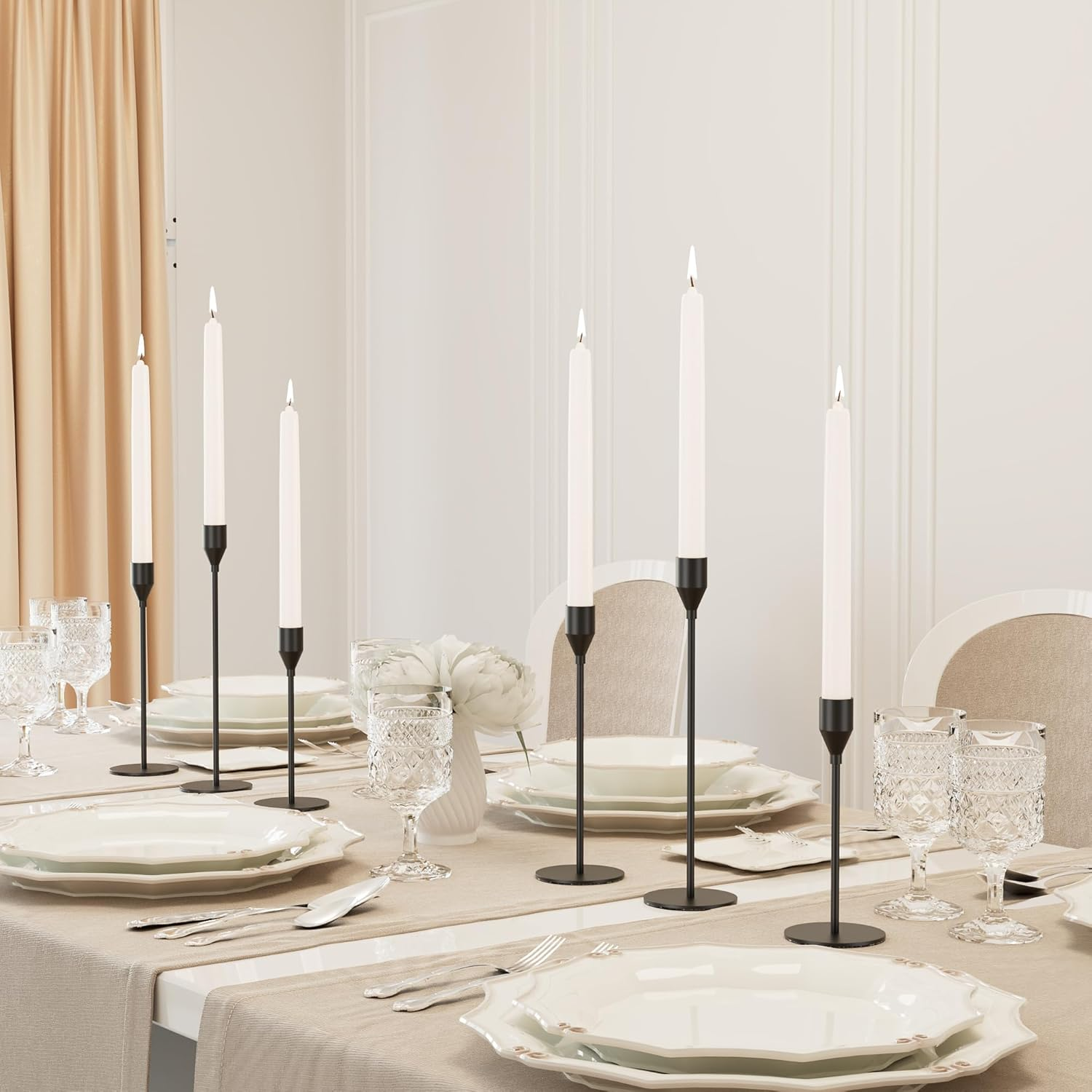 Matte Black Candle Holders for Taper Candles, Set of 6 Tall Metal Decorative Candlestick Holders for 3/4 Inch Thick Candle,Table Mantel Centerpiece for Wedding, Dinning, Party, Anniversary