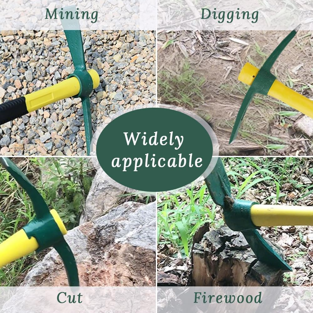 GUDAJIN 2 Pieces Solid Pickaxe, Forged Garden Pick, Weeding Pickaxe with Heavy Duty Rubber Handle for Weeding, Digging, Loosening Soil, Gardening, Camping or Prospecting image number 4