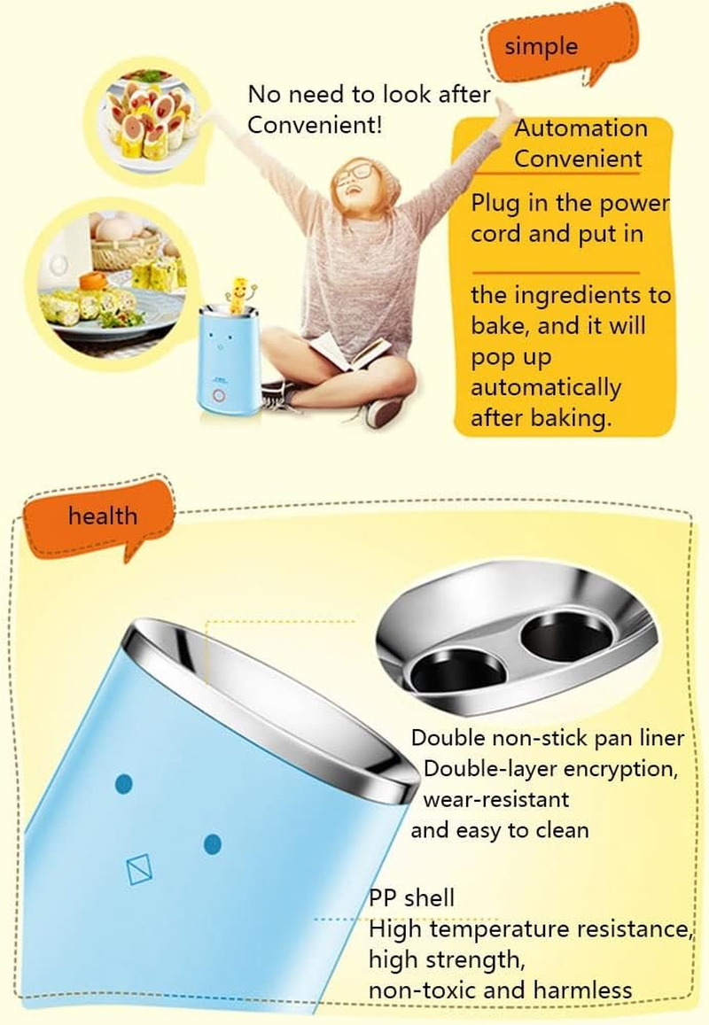 Electric Egg Roll Maker Egg Sausage Machine Omelette Machine Egg Boiler Vertical Nonstick Cooker Egg Cup DIY Breakfast Maker Kitchen Cooking Tool (Size : Double+100 Bamboo) image number 1