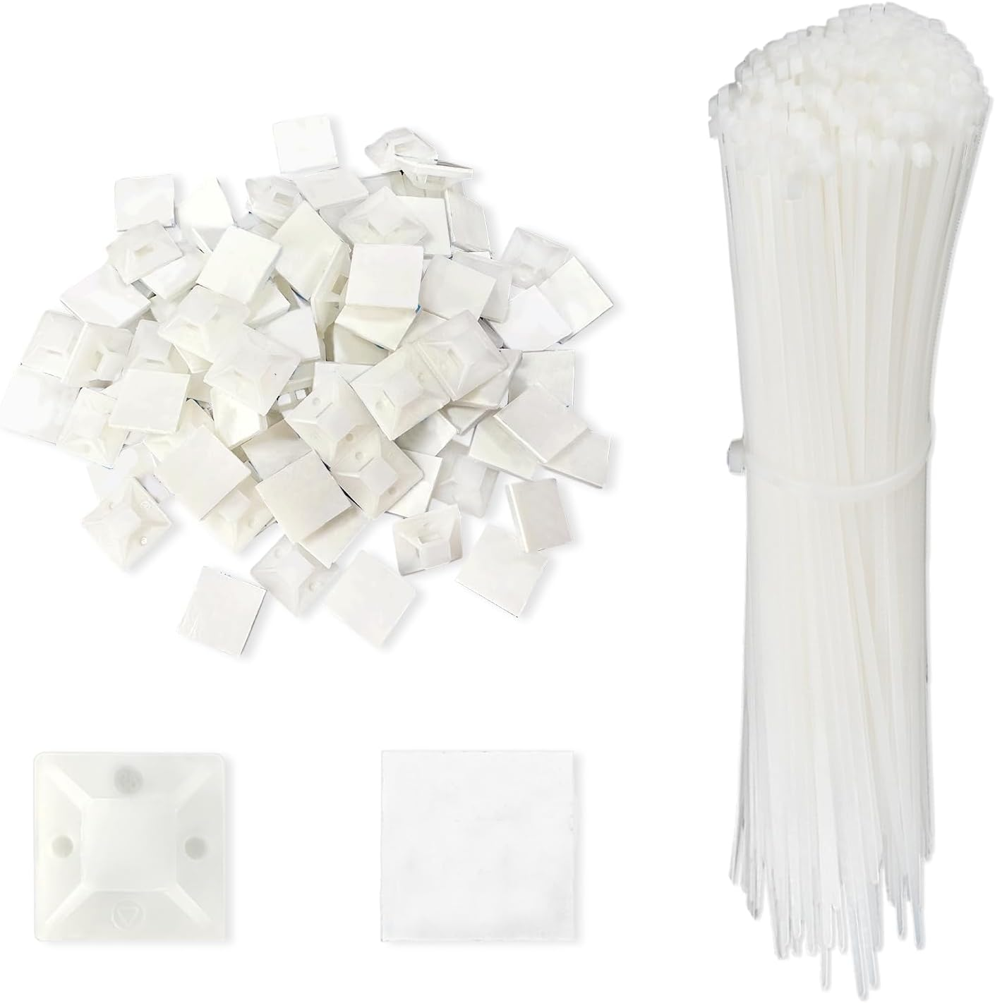 TEAONE Cable Tie Mounts, 100 PCS White Tie Wire Clips with 100 PCS Zip Tie for Wire Storage (Bulk) image number 6