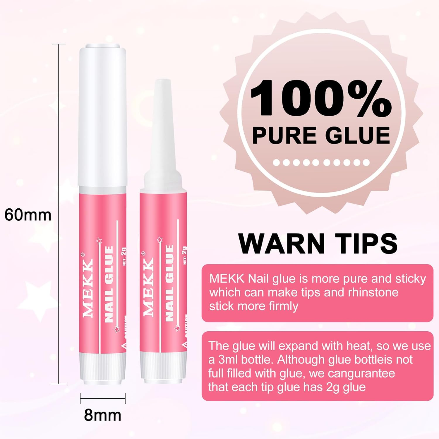 MEKK Nail Glue,Super Strong & Long-Lasting Nail Glue for Acrylic Nails,Press Ons & Nails Tips,Professional Adhesive for Nail Art Supplies,0.07Oz/Pcs (12PCS) image number 2