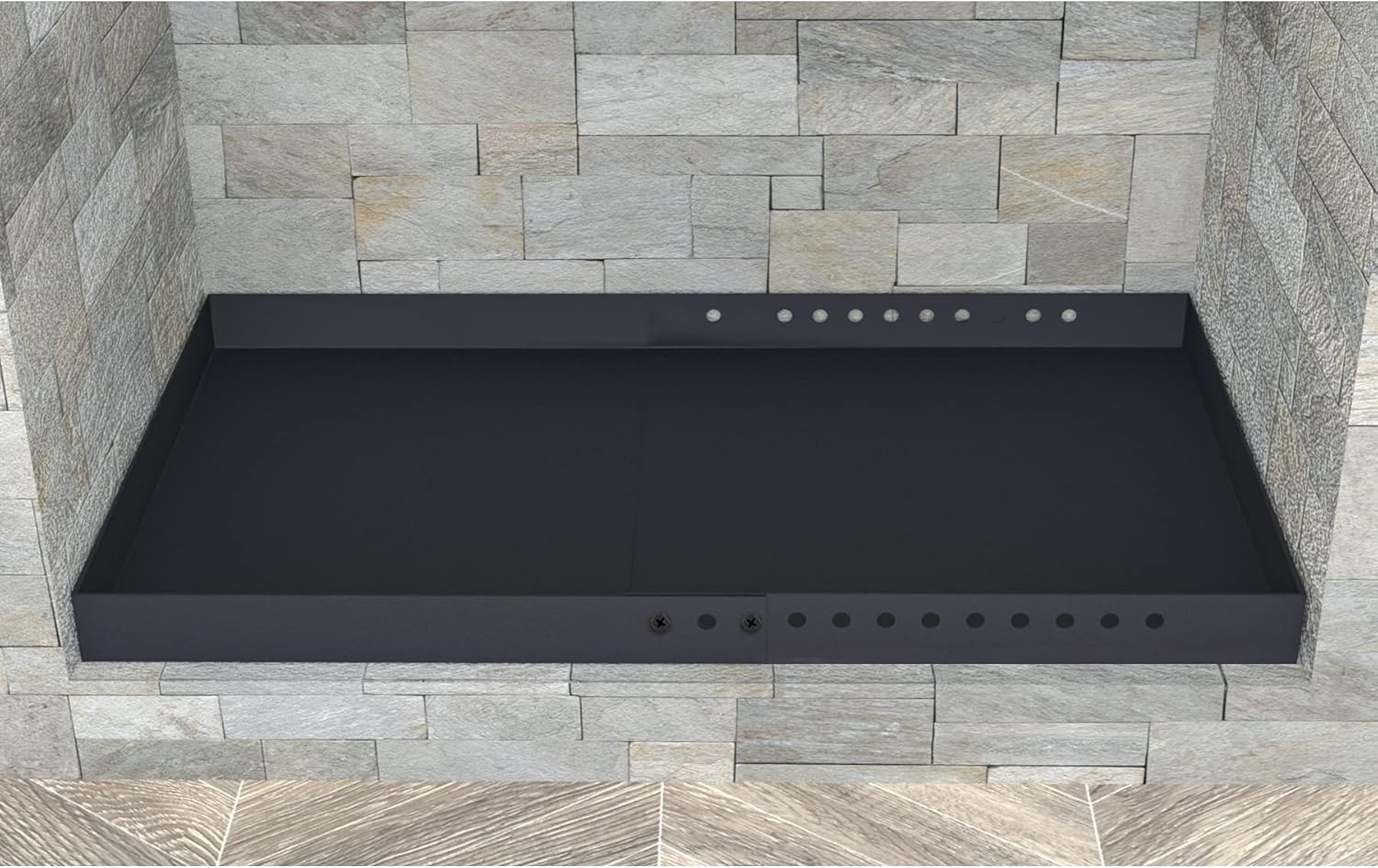 Rectangle Fireplace Tray,Expandable Ash Pan for Collecting Ash,Galvanized Steel with Powder Coated Adjustable Ember Holder Fireplace Pan,Black image number 1