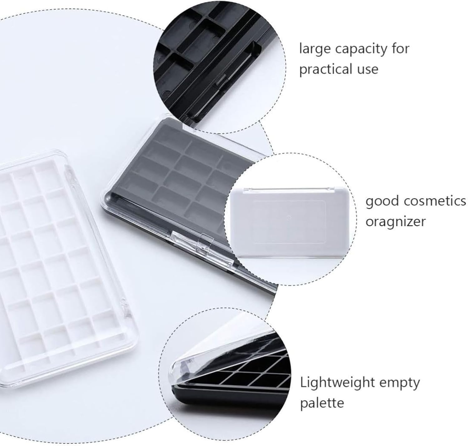 Tavvke 2 Pcs Empty Eyeshadow Palette with 24 Compartments, Reusable Cosmetic Organizer for Lipstick, Lip Balm, Eyeshadow, Blusher, Makeup Artist Storage Container image number 2