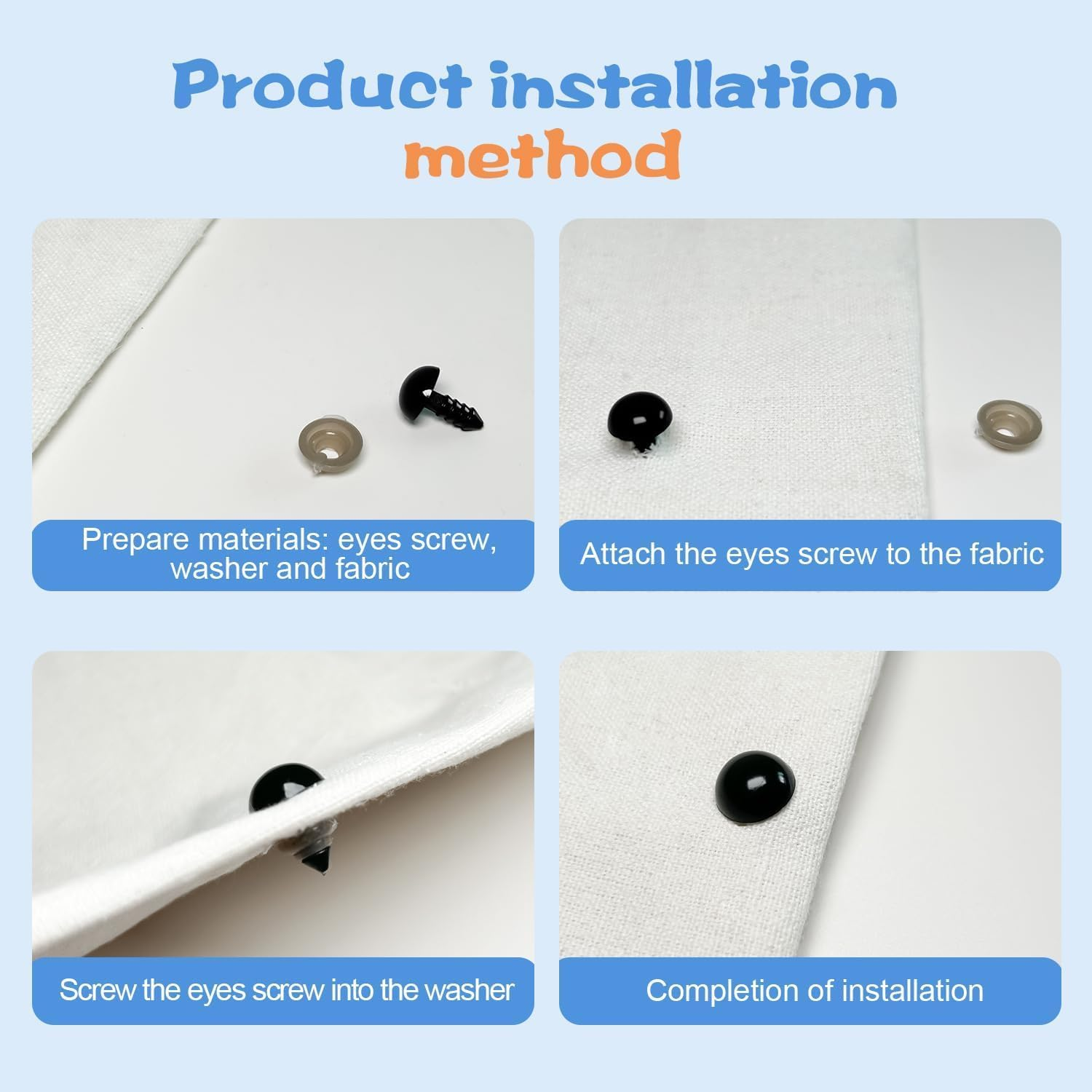 200Pcs Safety Eyes,Funcyboo Craft Eyes Crochet Eyes Assorted Sizes Plastic Doll Eyes Stuffed Animal Eyes Kit with Washers for Amigurumi DIY 5 6 8 10 12 Mm Black Safety Eyes. image number 3