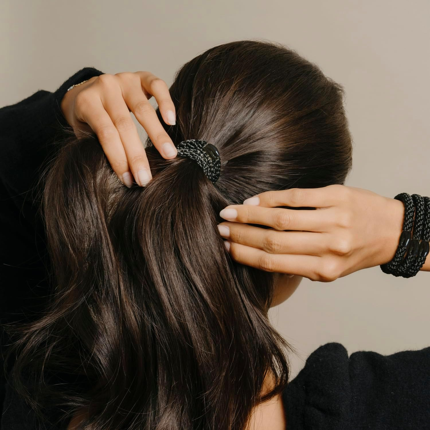 L. Erickson Grab & Go Ponytail Holders, Black, Set of Eight - Exceptionally Secure with Gentle Hold image number 3