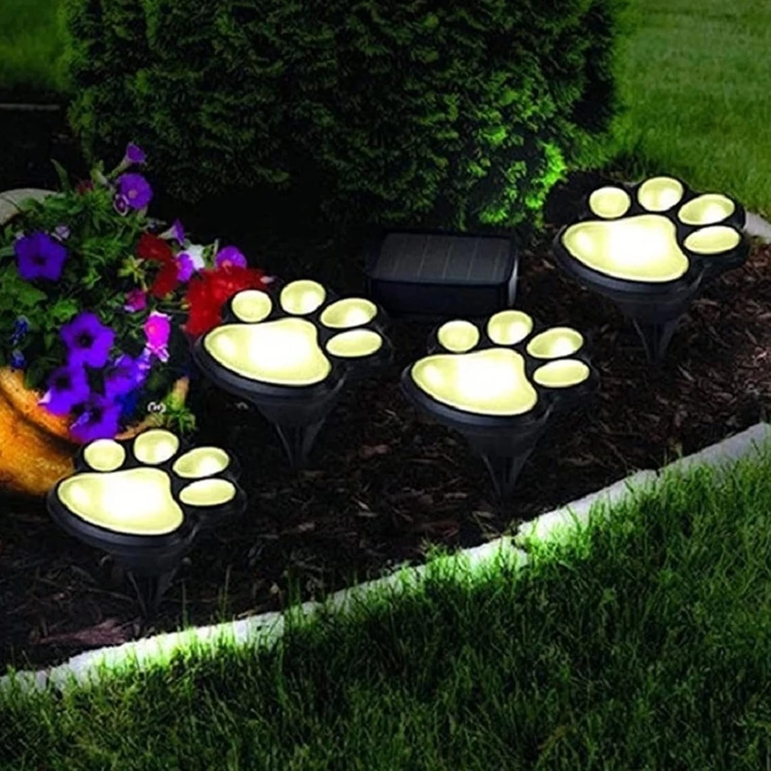 Paw Print Solar Lights, 4 in 1 Waterproof Solar Outdoor Lights LED Solar Dog Animal Paw Print Solar Decor Lamp Solar Garden Lights Walkway Lighting for Patio Lawn Yard Pathway Outdoor (Warm Light) image number 1