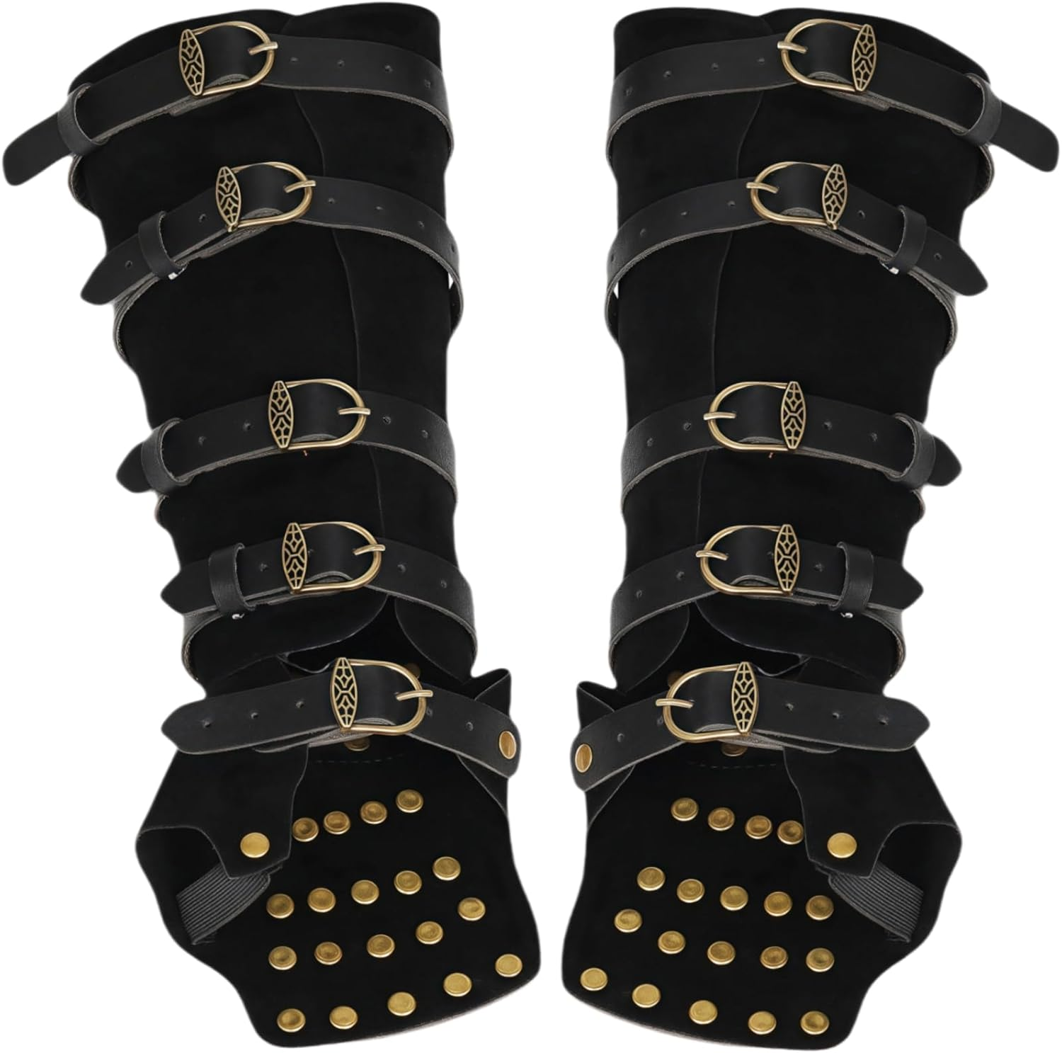 XWXLDD Medieval Leather Arm Guards with Brass Studs, Black, Adjustable Buckle Straps - Black image number 3