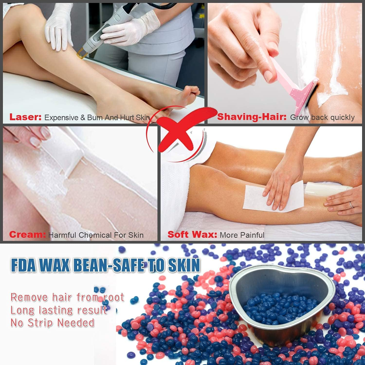 Waxing Kit for Woman Non-Sticky, Teflon-Coated - Wax Warmer for Hair Removal Incl. 300G Wax Beads, 20 Spatulas - Wax Machine or Wax Pot Perfect Brazilian Wax Kit for Women image number 2