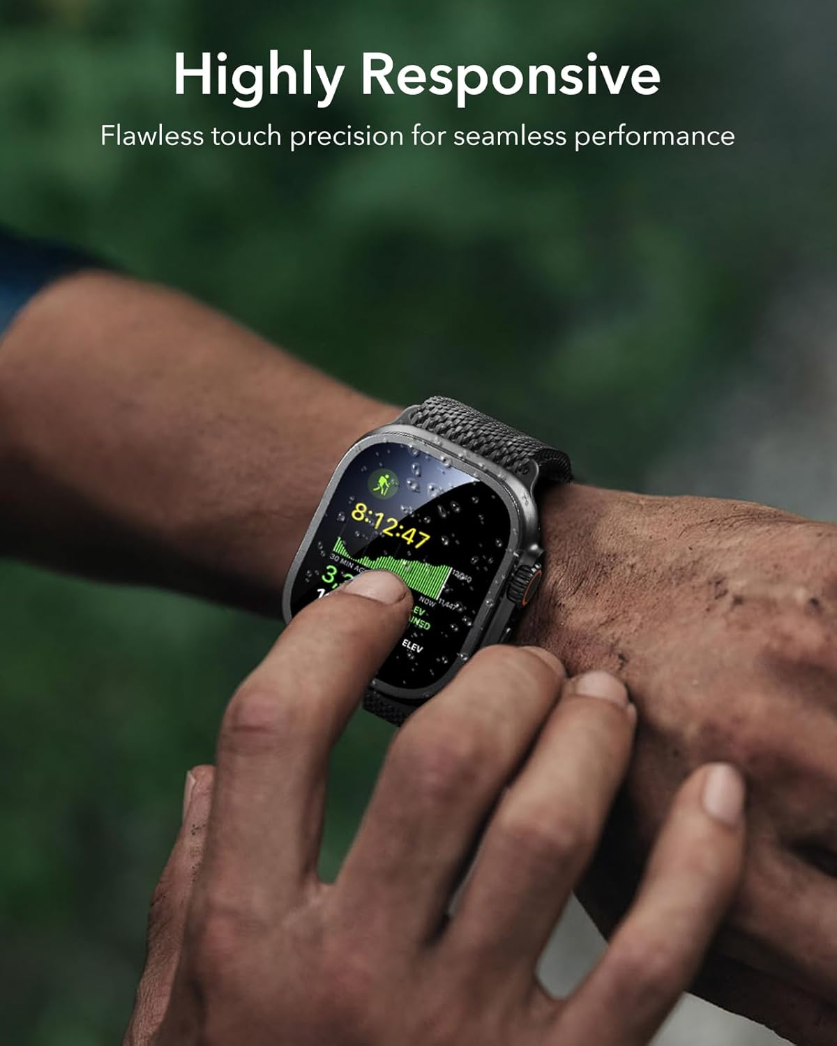 ESR 2 Pack Armorite Screen Protector for Apple Watch Ultra 3/2/1 (2025/2024/2023/2022,49 Mm), Military Grade Protection, Tempered Glass Film with Aluminum Alloy Frame, Anti-Scratch, Black - Titanium image number 2