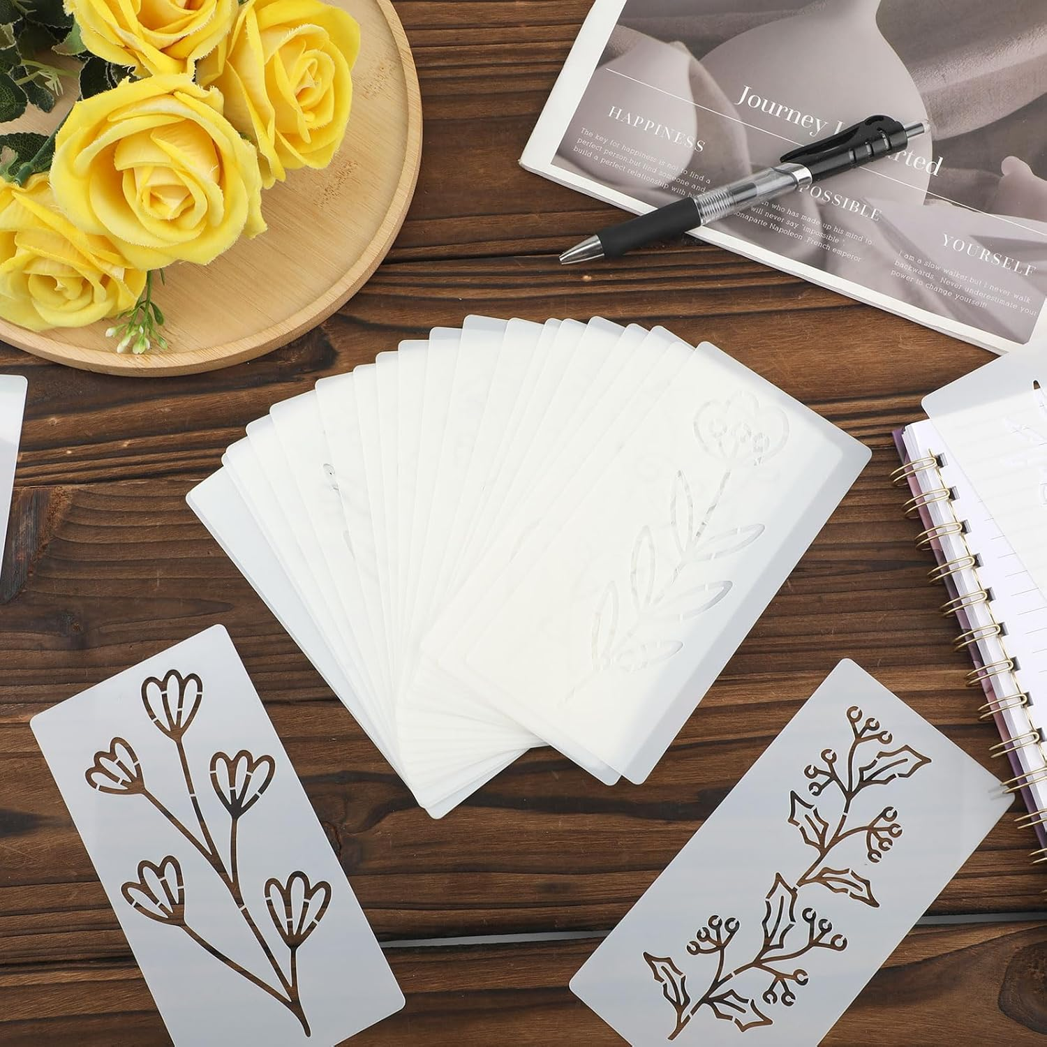 24 Pcs Flower Painting Stencils Reusable Floral Stencils Botanical Art Craft Templates Flower Leaf Stencils for Wall Painting Door Crafts Canvas Decoration image number 4