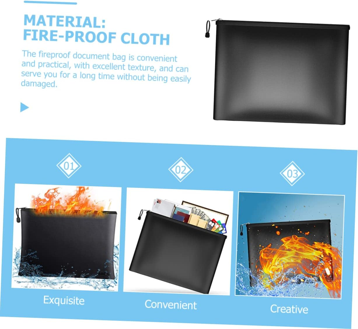 Parliky Fireproof Document Bag Pouch for Money and Documents Fireproof Organizer for Home and Office Use Secure Storage for Important Papers and Receipts image number 3