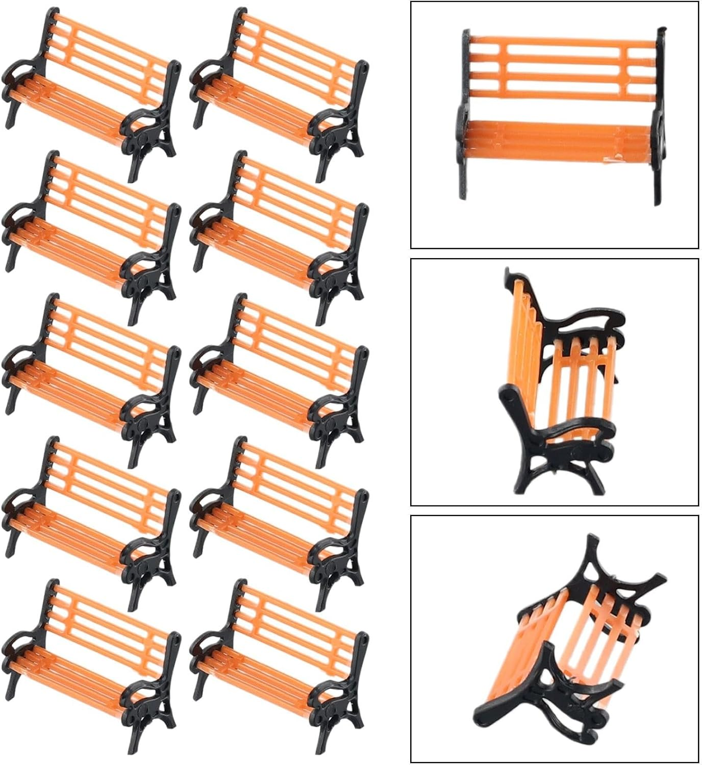 10Pcs Model Train Platform Park Street Seat Bench Chairs Settee 1:87 HO Scale Model for HO TT Scale Models Park Benches image number 3