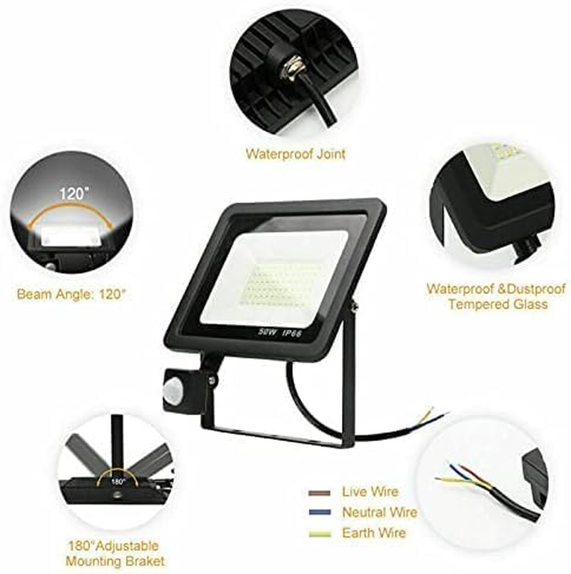 LED Floodlight PIR Motion Sensor Security Flood Lights Outdoor 220V-240V IP66 Cool White (150, Watts) image number 2