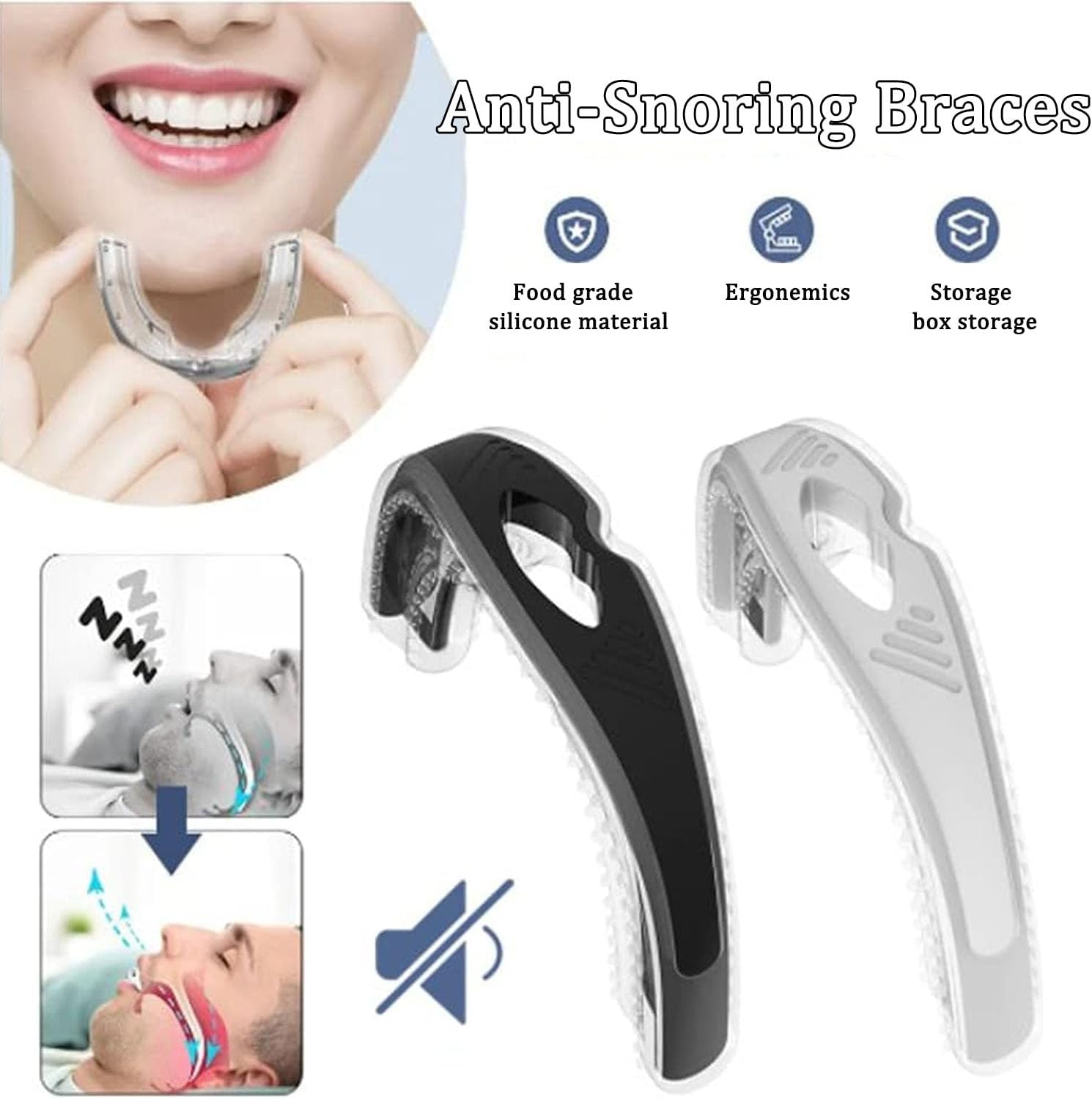 Wakouter Mouth Guard, Anti-Snoring Mouthpiece, Reusable Mouth Guard for Sleeping, Stop Grinding, with Travel Cases (White) image number 3
