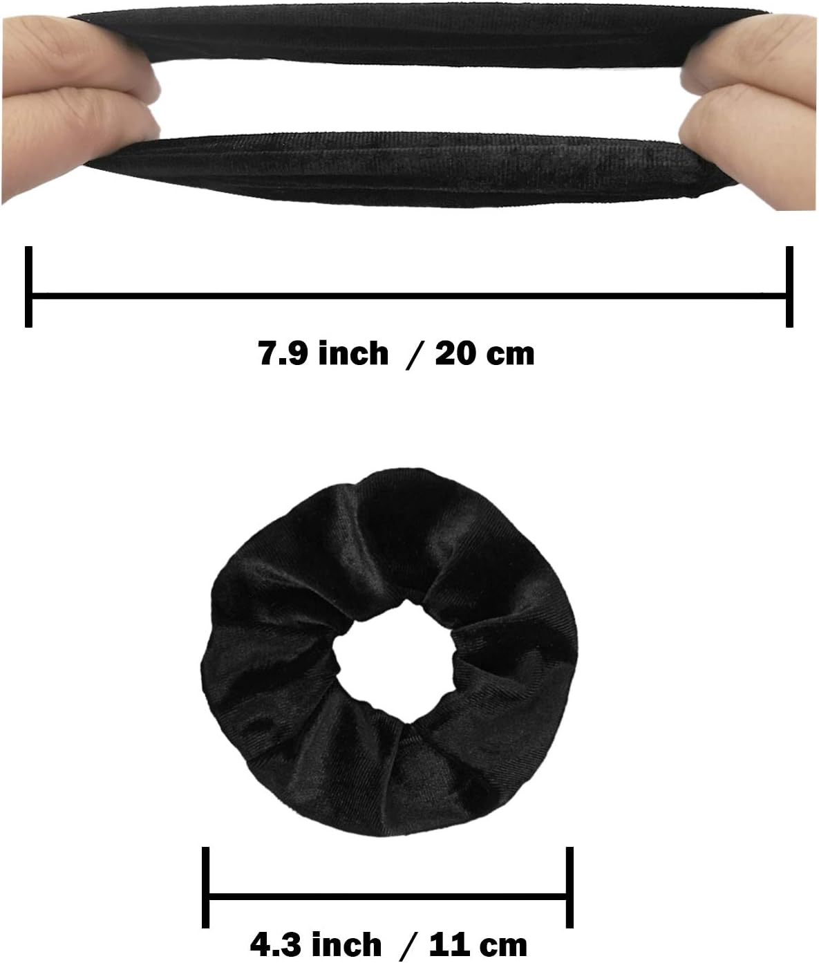IVARYSS Scrunchies for Women, 12 Pcs Black Velvet Scrunchies for Hair, Soft Ponytail Holder for Girls, Classic Elastic Hair Bands image number 6