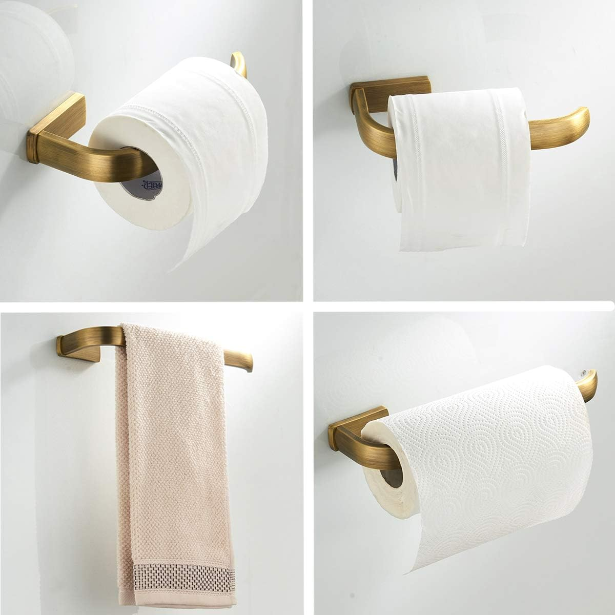 Flybath 2Pc Bathroom Accessories Set - Towel Ring and Toilet Paper Holder Antique Brass Wall Mounted, Brushed Bronze