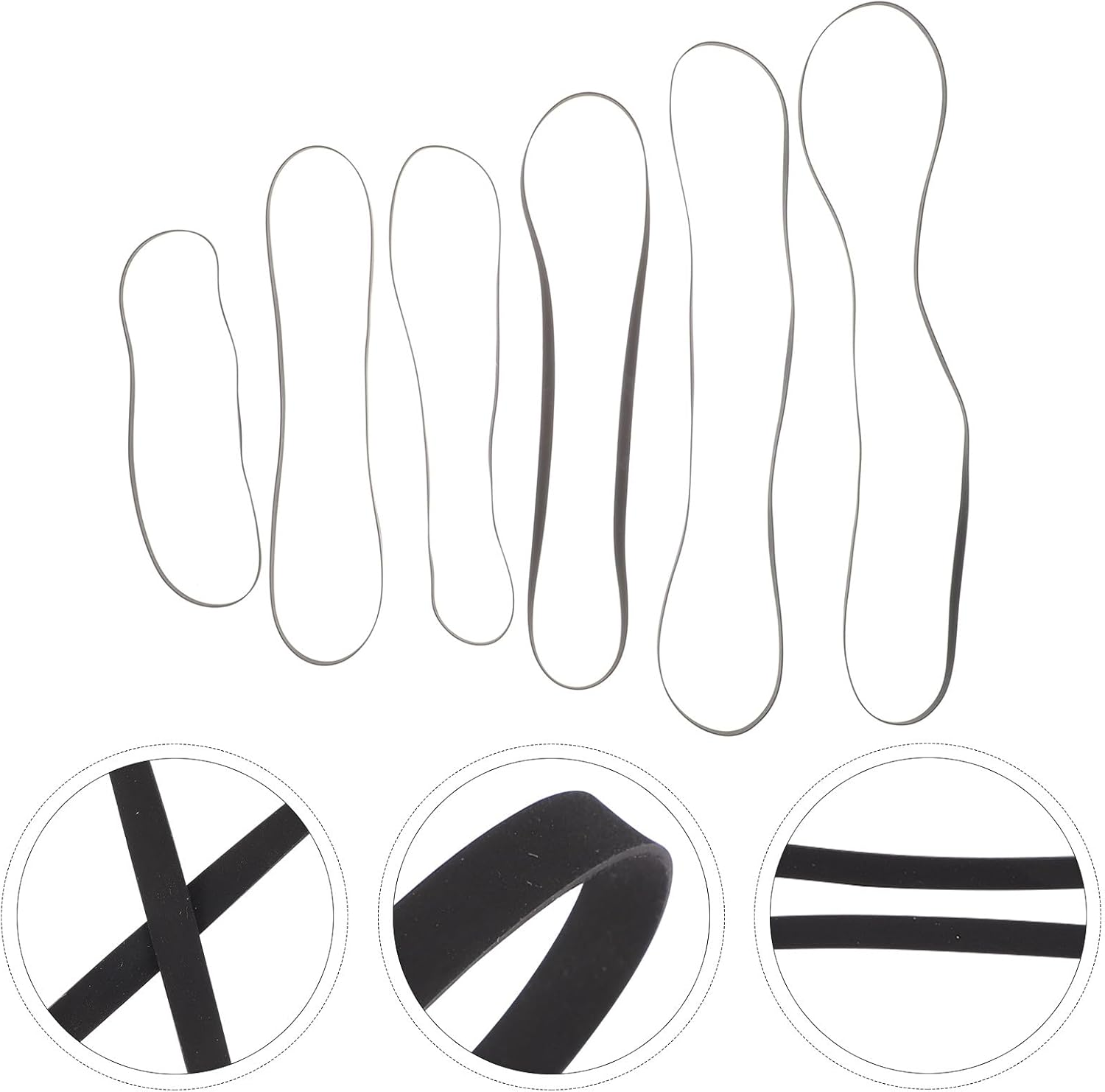 Housoutil 6Pcs Rubber Turntable Belt Replacement Set for Record Player Phonograph Drive Tape Machine Belt Folded Sizes 154Mm-285Mm, Vinyl Recorder Accessory for Home Audio