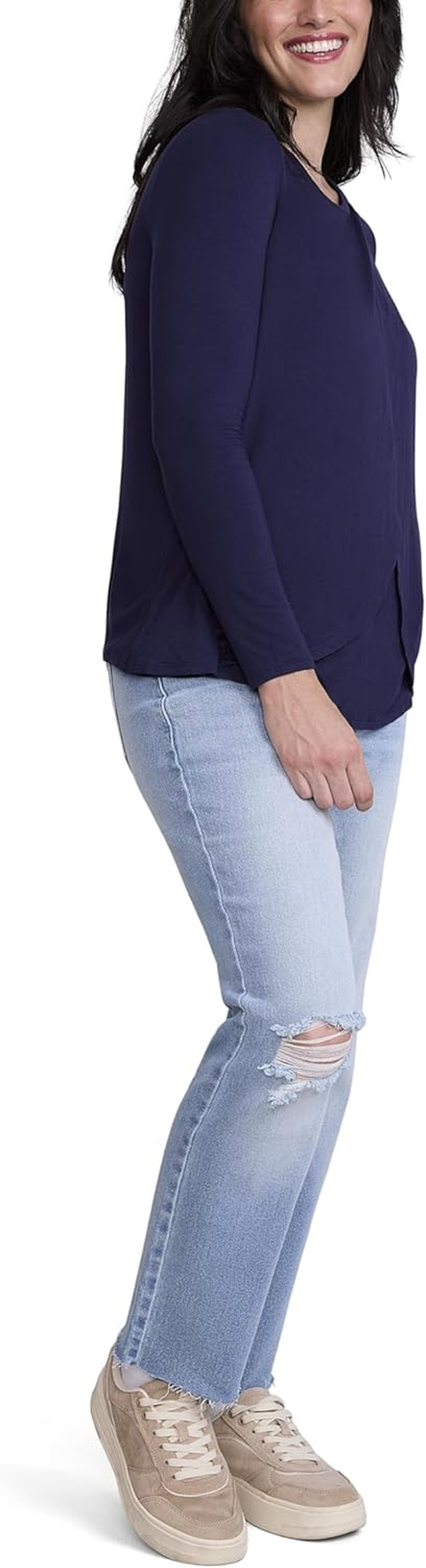 Motherhood Maternity Women'S Long Sleeve Scoop Neck Tulip Nursing Tee Shirt for Breastfeeding with Easy Access image number 4