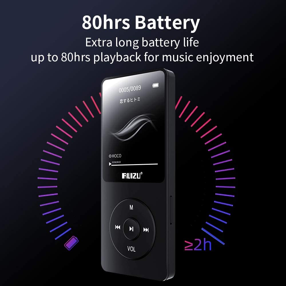RUIZU 64GB MP3 Player with Bluetooth 5.3, Portable Music Player for Kids Sports Running, FM Radio, Voice Recorder, Equalizer, 80H Digital Audio Video Shuffle Resume Playback, up to 128GB Micro SD Card image number 5