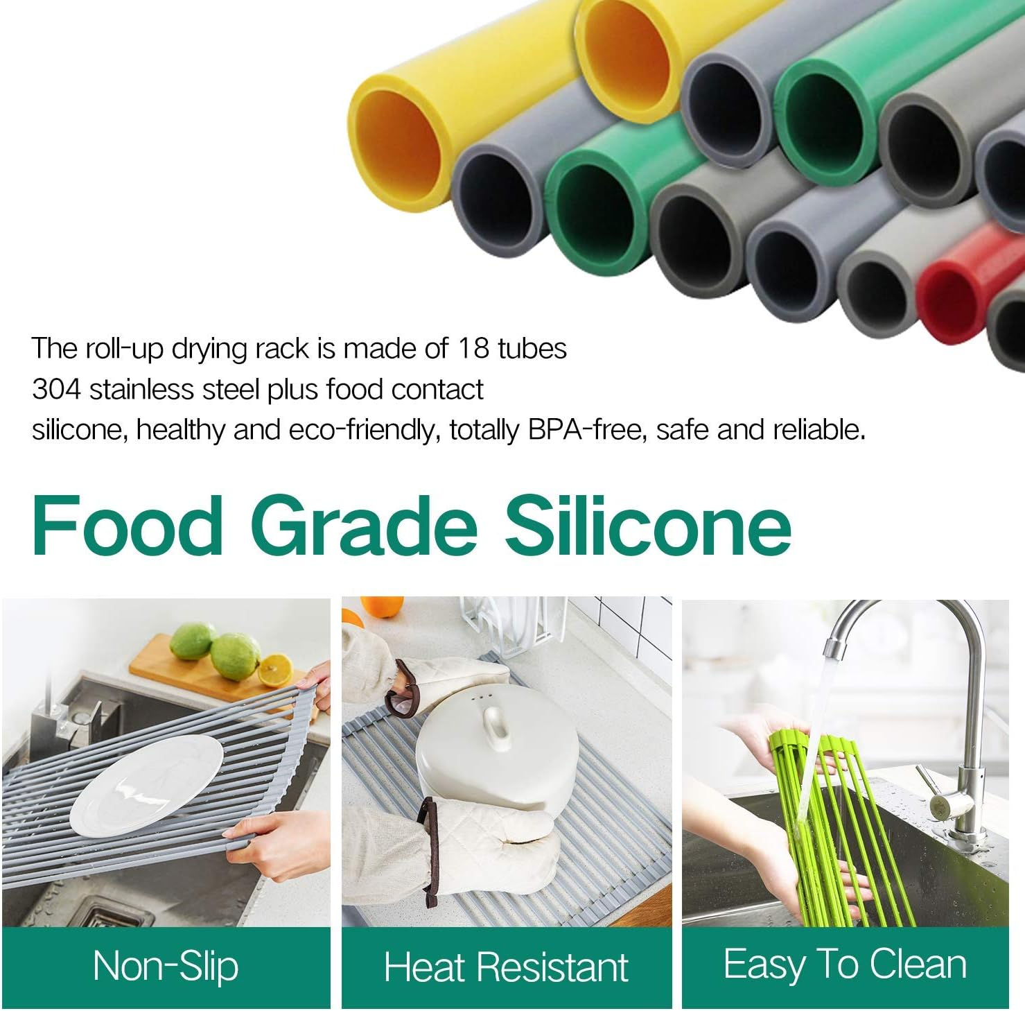 EZONEDEAL Roll up Dish Drying Rack - Kitchen over the Sink Dish Drainer Sink Rack with Non-Slip Silicone - Dishwasher Safe, Easy to Clean and Store (52Cm X 33Cm) image number 5