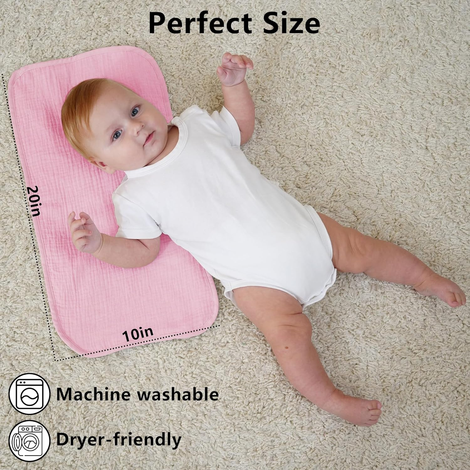 Kewlife Gift Baby Muslin Burp Cloths 4-Pack &ndash; Ultra Soft & Absorbent, Neutral Colors, Reusable 50X25Cm Burping Clothes for Baby Boys & Girls &ndash; Newborn Essentials for Drooling & Burping(Pink) image number 5